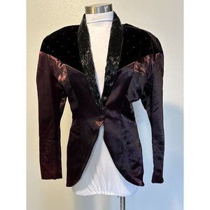 VTG 80s KAREN OKADA  David Howard M Burgundy Silky Velvet Beaded TUX Jacket sz.M